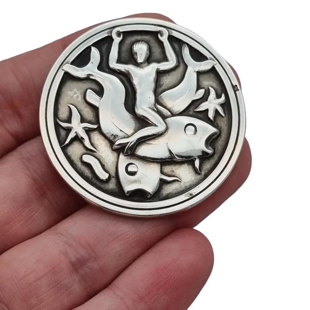 Broche Georg Jensen #285 plata Arno Malinowski Merman & Fish 1940.