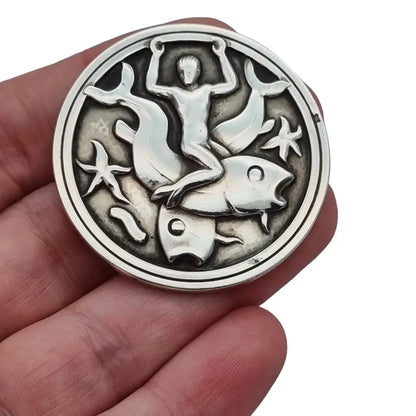 Broche Georg Jensen #285 plata Arno Malinowski Merman & Fish 1940.