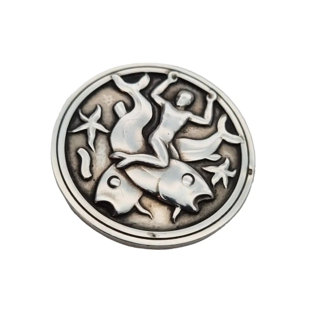 Broche Georg Jensen #285 plata Arno Malinowski Merman & Fish 1940.