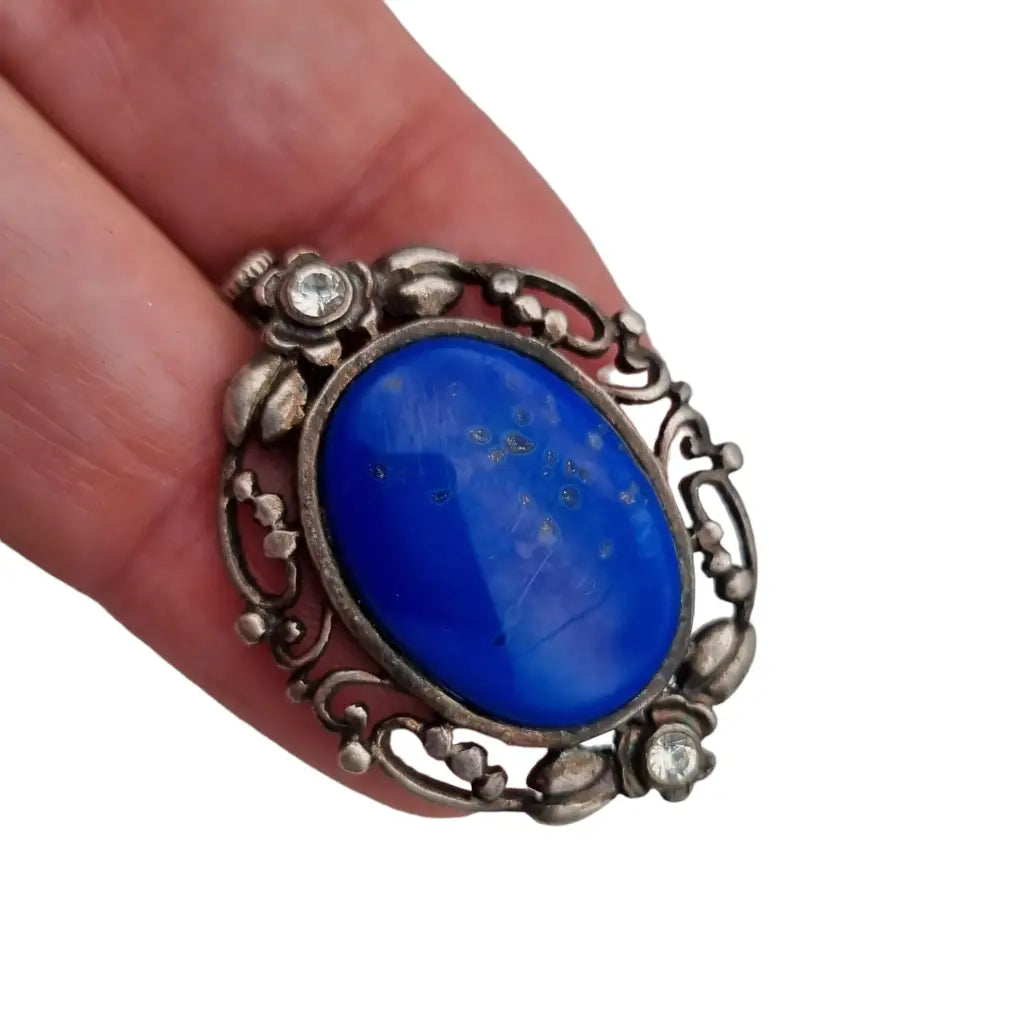 Broche modernista de plata y lapislázuli azul regalos boho originales.