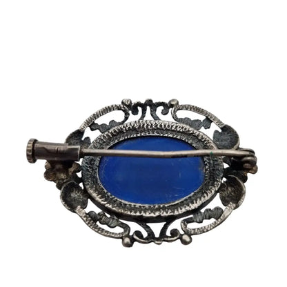 Broche modernista de plata y lapislázuli azul regalos boho originales.
