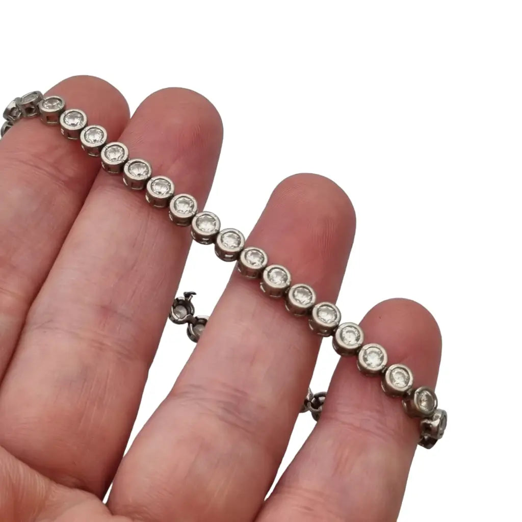 Pulsera vintage de plata 925 con circonitas blancas regalos para mujer.