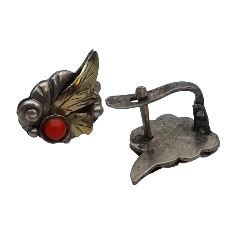 Pendientes art déco de plata y oro años 40 regala joyas antiguas vintage.