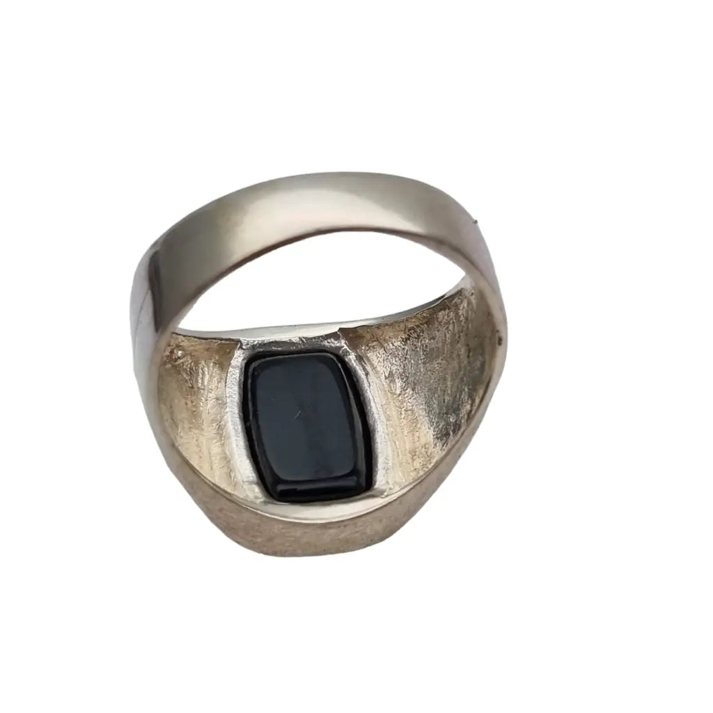 Anillo sello de ónix y plata 925 piedra rectangular joyería antigua vintage.