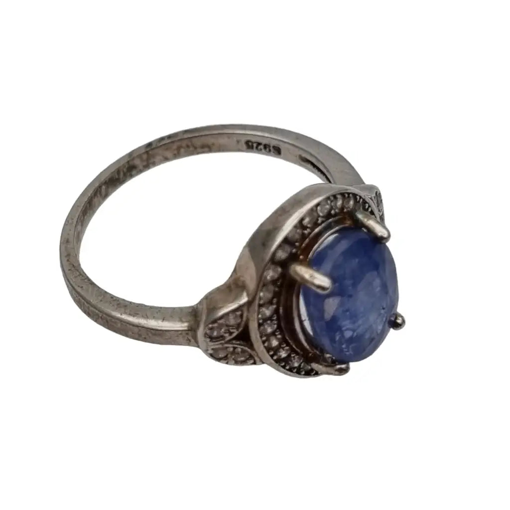 Anillo art déco de plata y zafiro azul regalo mujer. Joyas antiguas vintage.