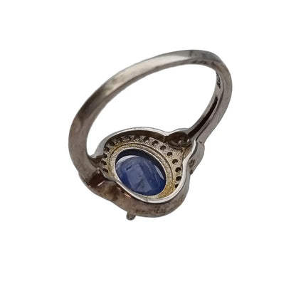 Anillo art déco de plata y zafiro azul regalo mujer. Joyas antiguas vintage.