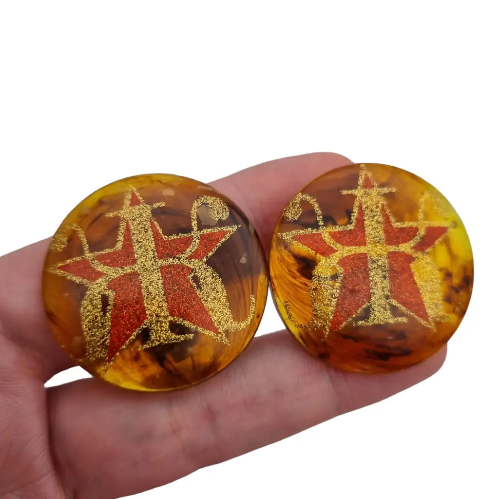 Pendientes vintage de clip marrón con estrella dorada regalos para mujer.