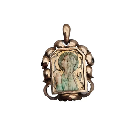Medalla modernista de la virgen en plata y oro circa 1910 colgante religioso.
