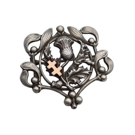 Broche de plata art nouveau francés cruz lorena y cardo joyas patrióticas.