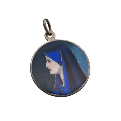 Colgante religioso de virgen maría en plata y esmalte azul. - LaBizarreSusu