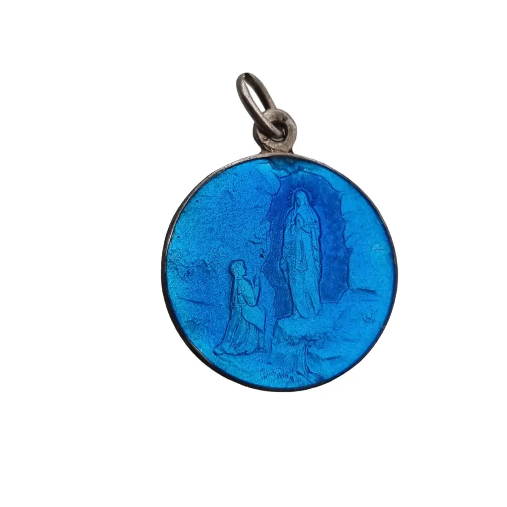 Colgante religioso de virgen maría en plata y esmalte azul. - LaBizarreSusu