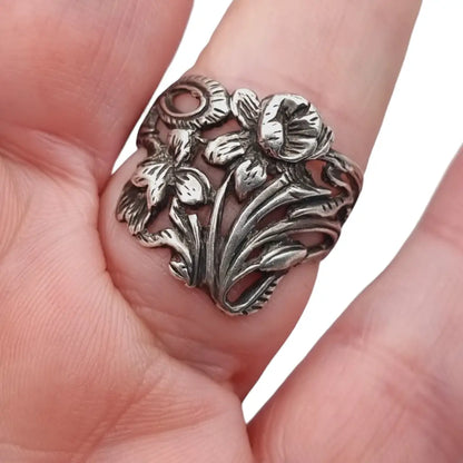 Anillo modernista de plata antiguo flores regalos originales. - LaBizarreSusu