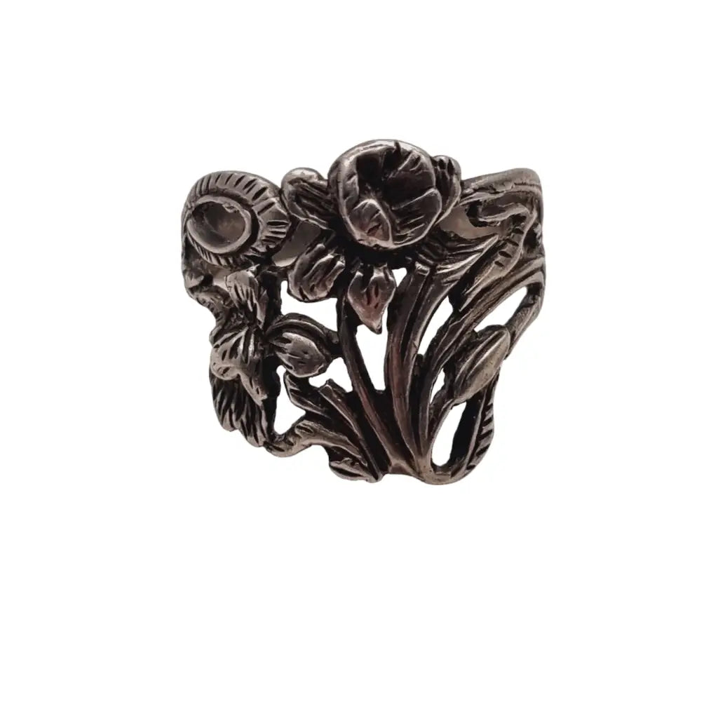 Anillo modernista de plata antiguo flores regalos originales. - LaBizarreSusu