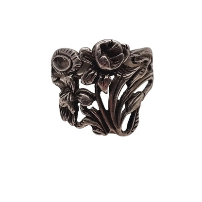 Anillo modernista de plata antiguo flores regalos originales. - LaBizarreSusu