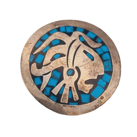 Broche guerrero azteca colgante plata mosaico azul turquesa méxico tr-138.