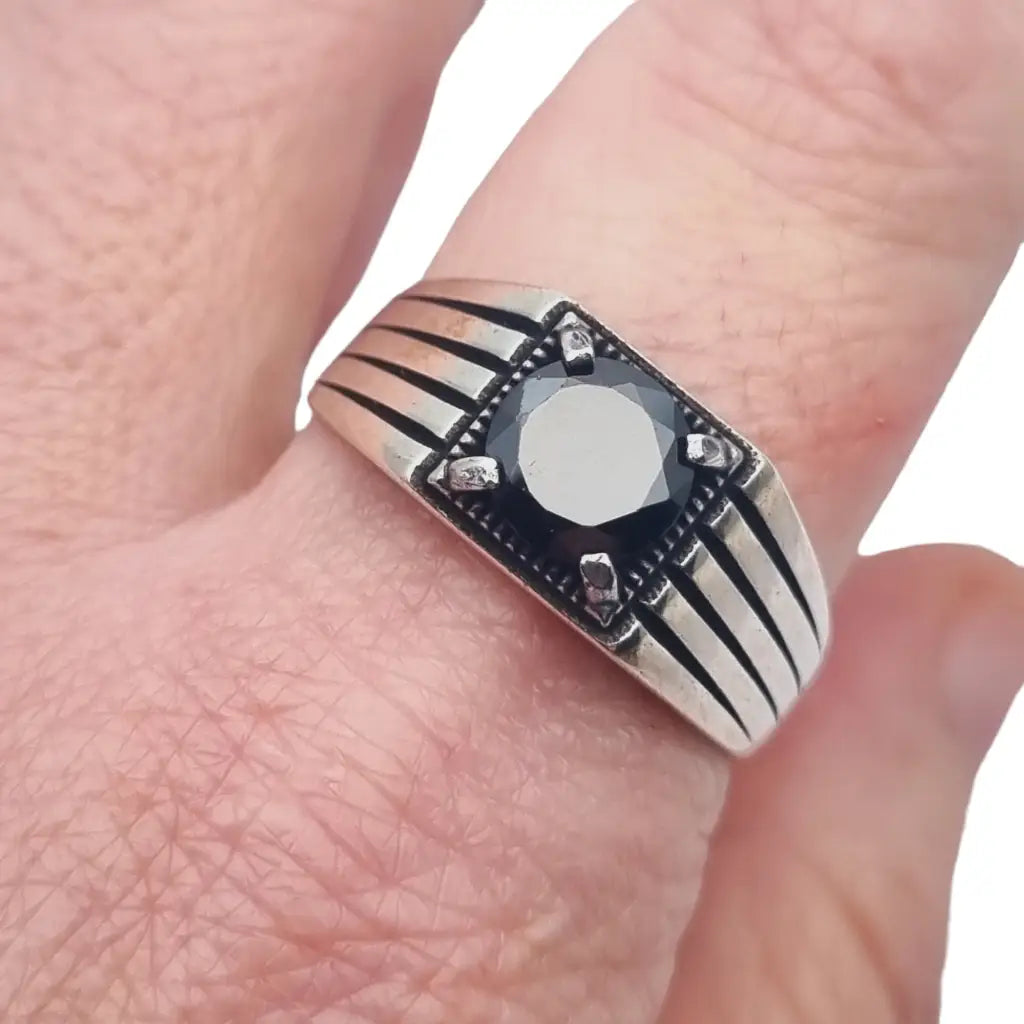 Anillo vintage de plata 925 con ónix negro 1980 joyería retro para hombre.