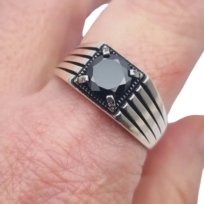 Anillo vintage de plata 925 con ónix negro 1980 joyería retro para hombre.