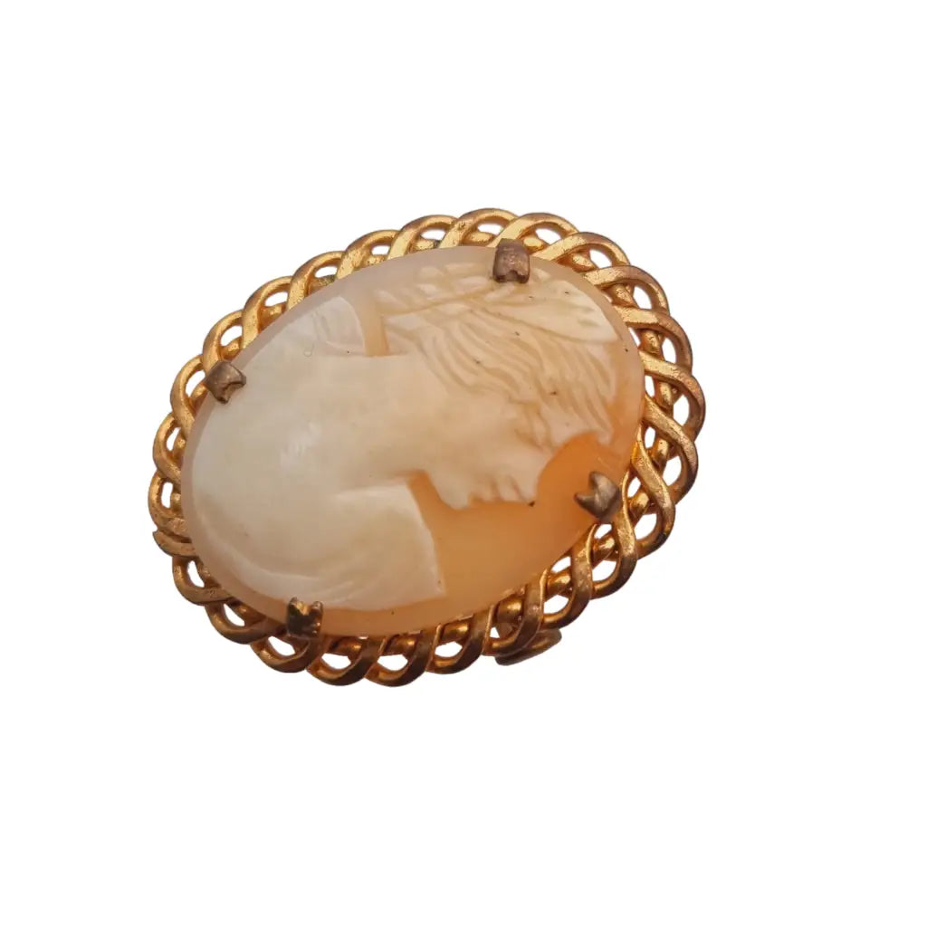 Broche camafeo dorado de concha tallada antiguo para mujer regala joyería.