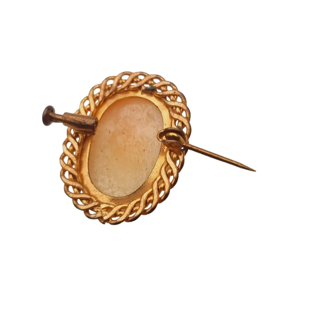 Broche camafeo dorado de concha tallada antiguo para mujer regala joyería.