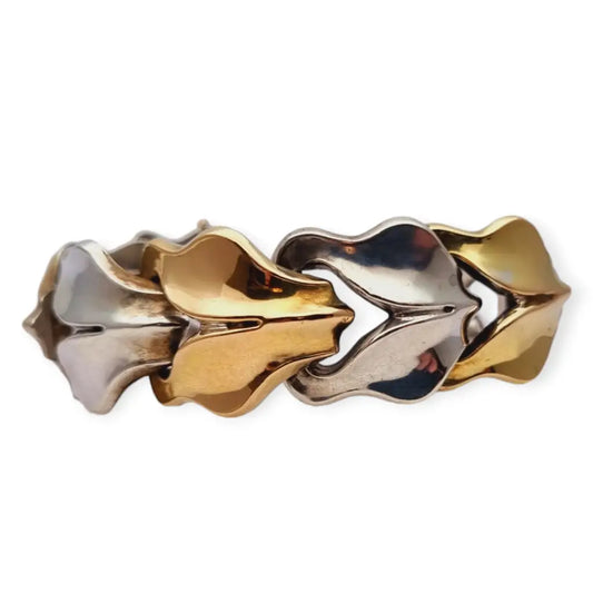 Pulsera Art Déco de plata y oro joya robusta voluminosa regalo para mujer.