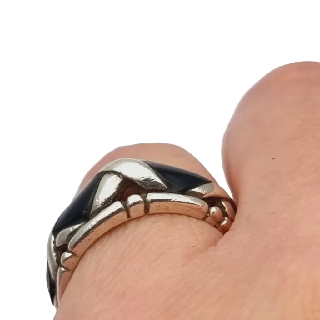 Anillo vintage de plata y esmalte negro trama x 925 regalos para mujer.