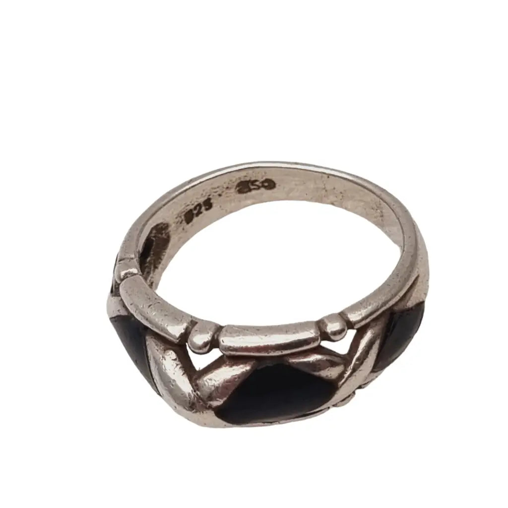 Anillo vintage de plata y esmalte negro trama x 925 regalos para mujer.