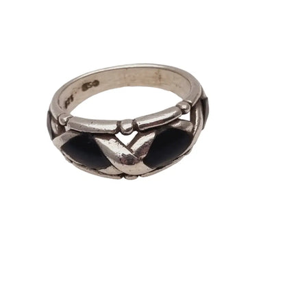 Anillo vintage de plata y esmalte negro trama x 925 regalos para mujer.