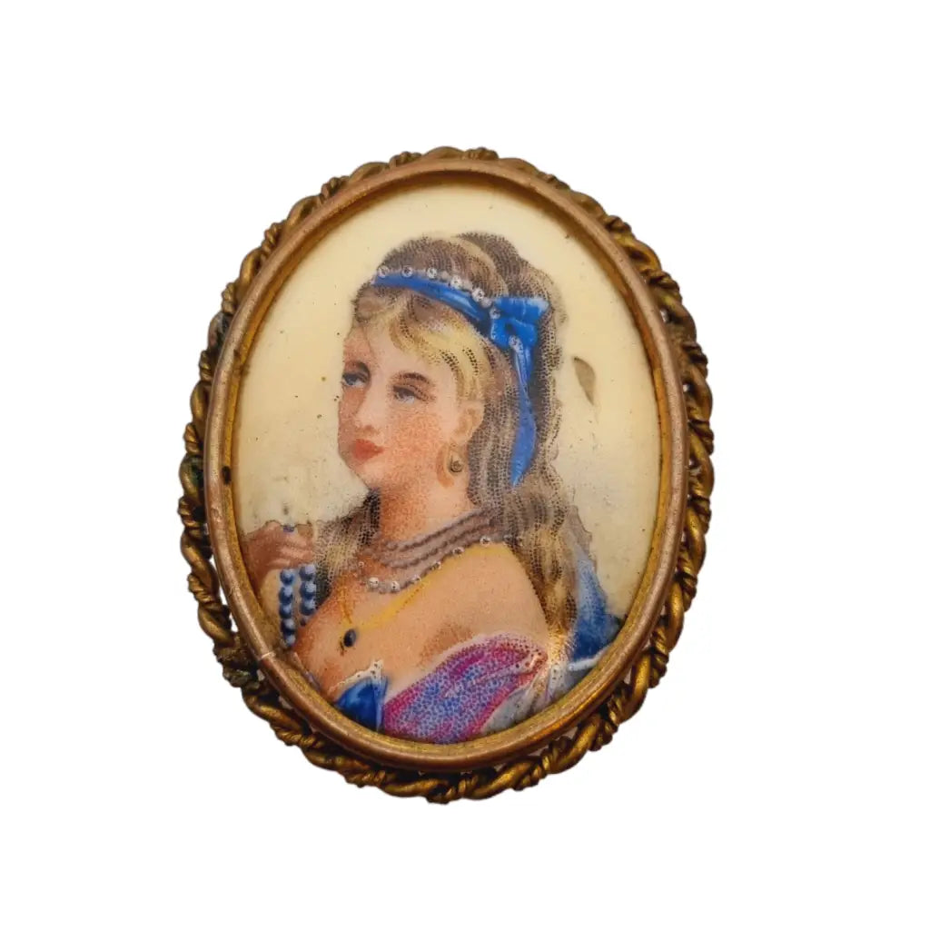 Broche vintage de dama limoges fabricado en porcelana antigua francia.