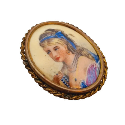 Broche vintage de dama limoges fabricado en porcelana antigua francia.