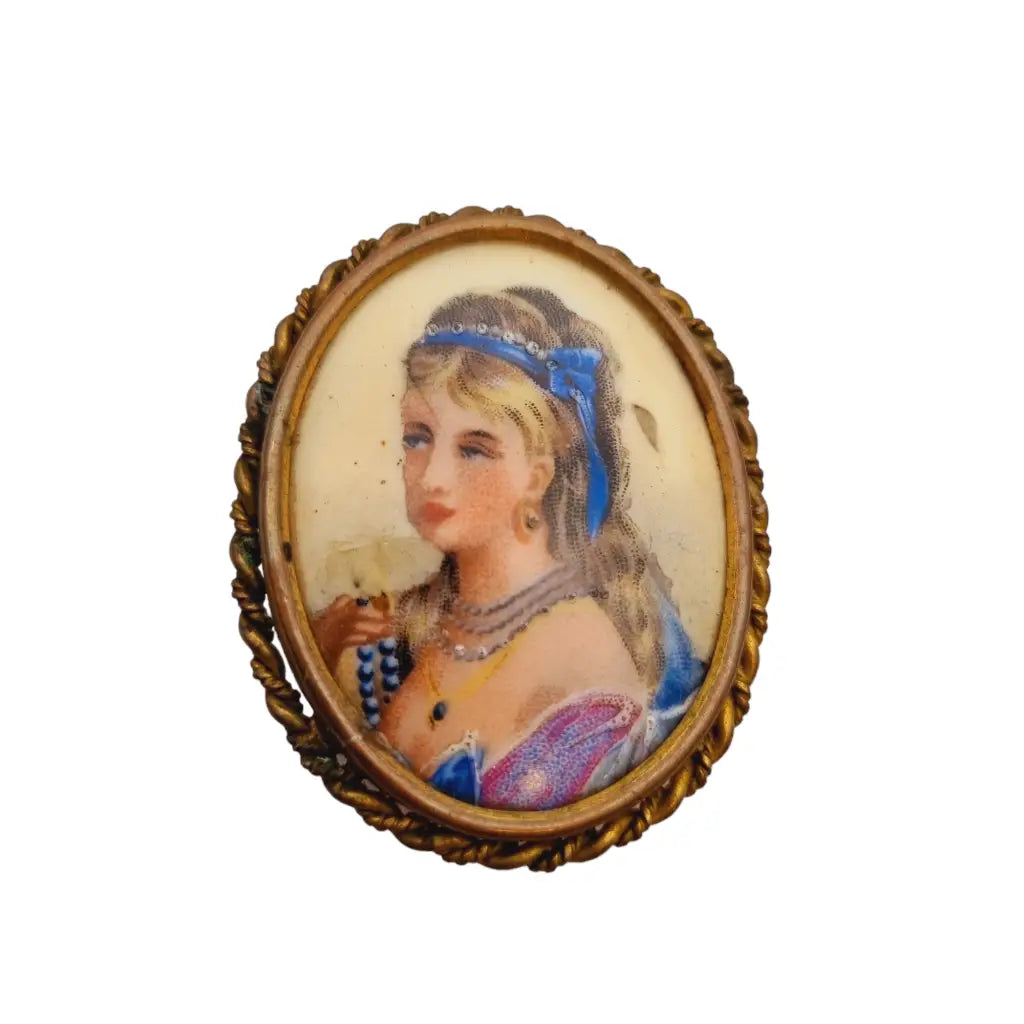 Broche vintage de dama limoges fabricado en porcelana antigua francia.