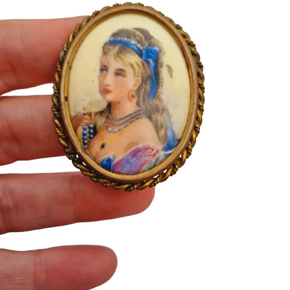 Broche vintage de dama limoges fabricado en porcelana antigua francia.