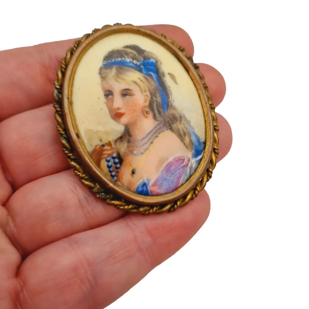 Broche vintage de dama limoges fabricado en porcelana antigua francia.