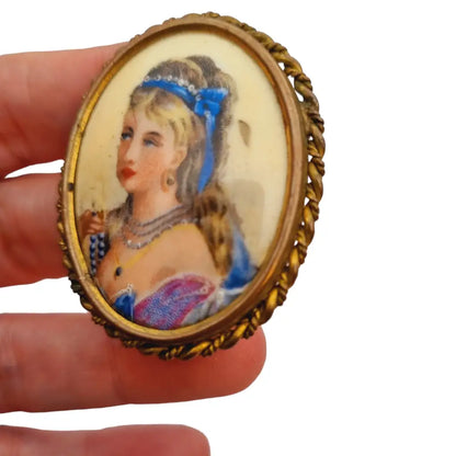 Broche vintage de dama limoges fabricado en porcelana antigua francia.