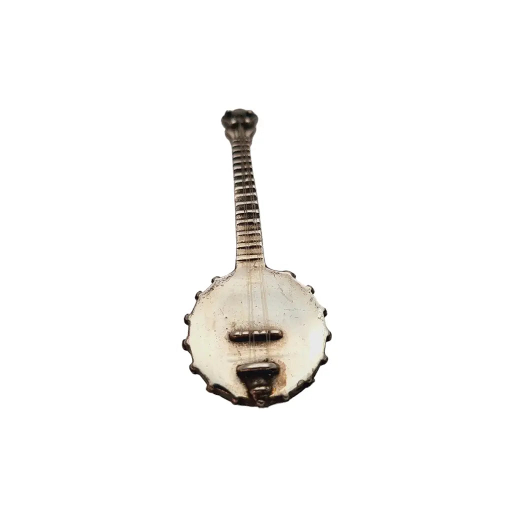 Figura banjo miniatura de plata ley instrumento musical para coleccionar.