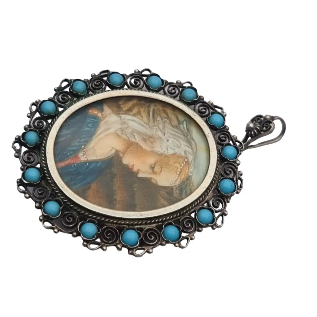 Broche de miniatura: virgen con niño filippo lippi filigrana plata