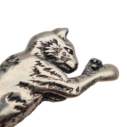 Broche gato retro plata pin felino regalo original amante de los gatos 1980.