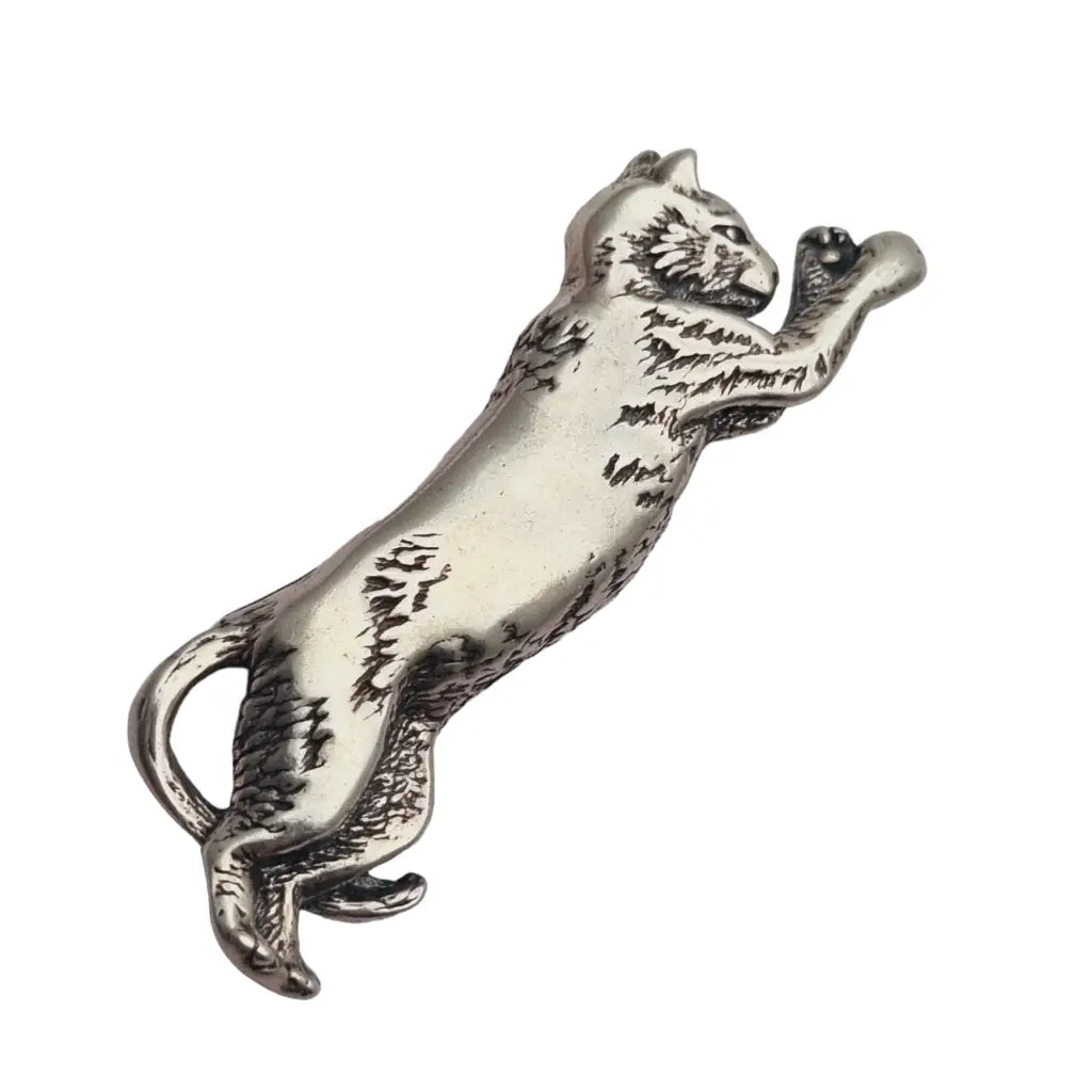 Broche gato retro plata pin felino regalo original amante de los gatos 1980.