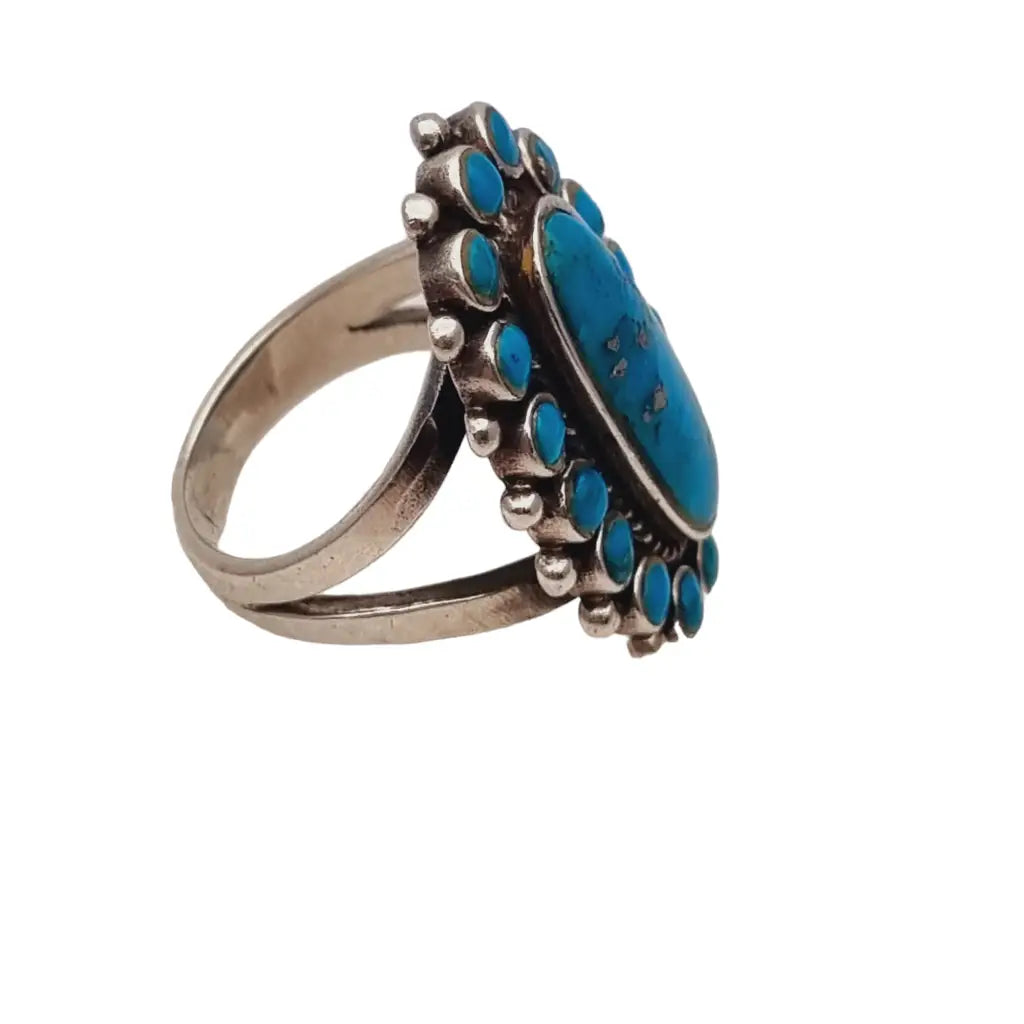 Anillo vintage estilo navajo de turquesa anillo boho plata 925 piedra azul.