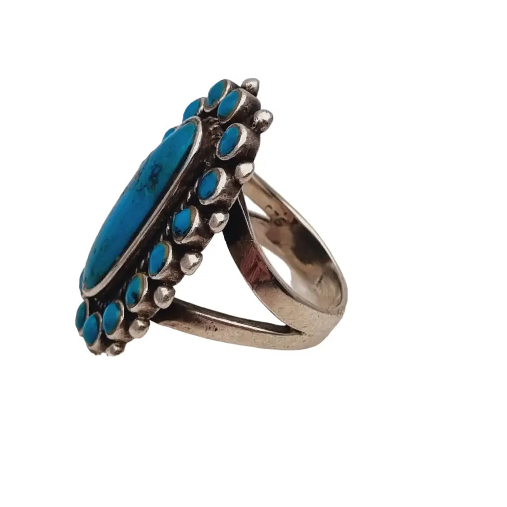 Anillo vintage estilo navajo de turquesa anillo boho plata 925 piedra azul.