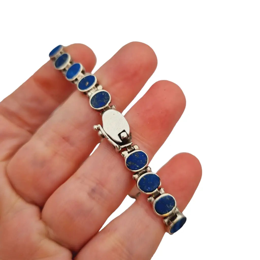 Pulsera de plata y lapislázuli azul retro boho para mujer 950 años 70.