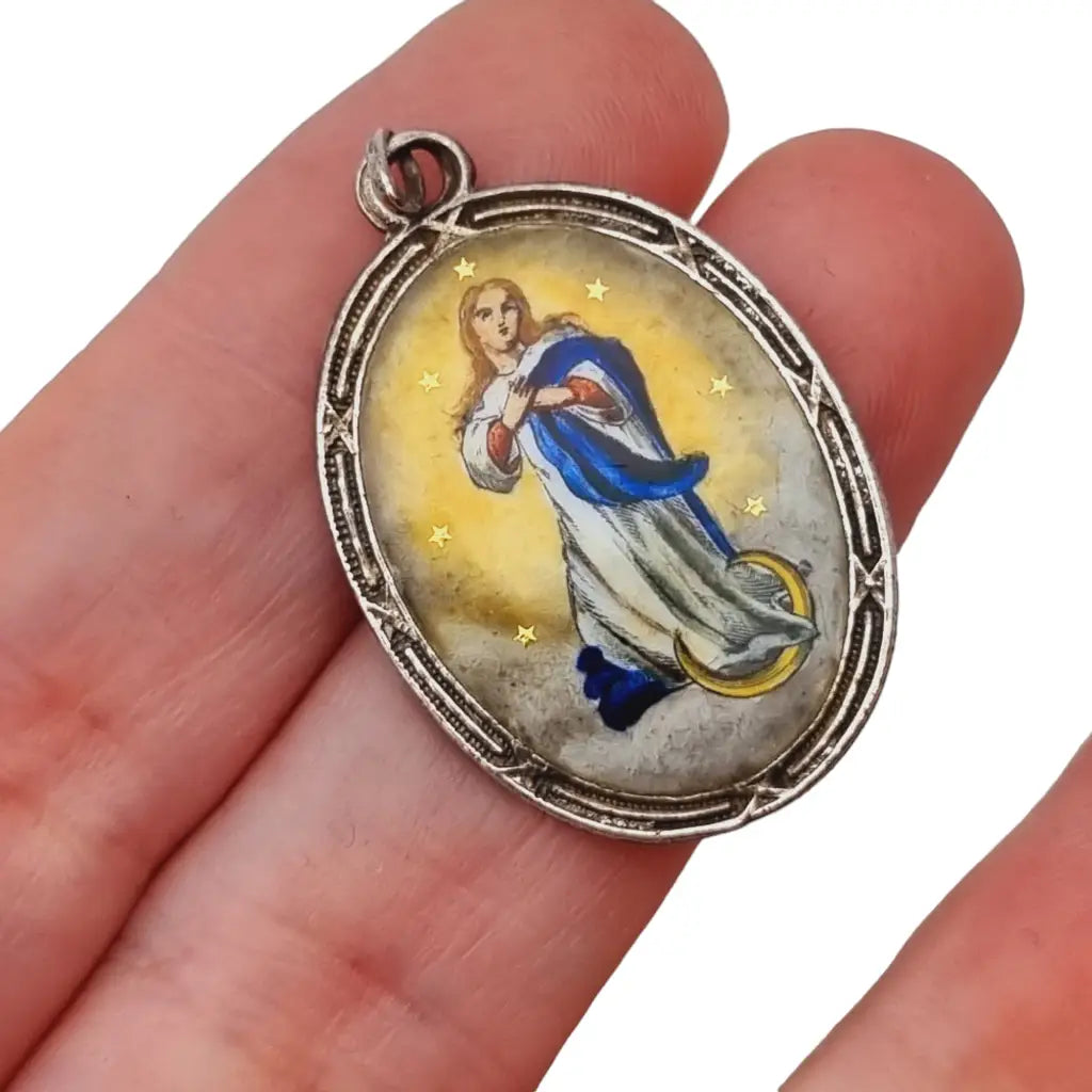 Medalla de plata y esmalte inmaculada concepción colgante religioso kabé