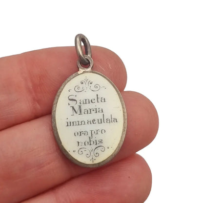 Medalla santa maría inmaculada y querubines esmalte plata regalo religioso.