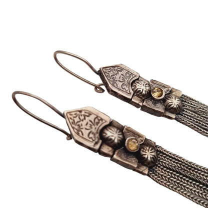Pendientes de borla larga estilo bizantino vintage plata 900 para mujer