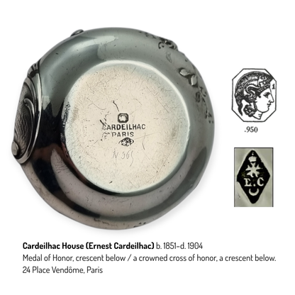 Caja pastillero Art Nouveau plata 950, Cardeilhac París, punzón Minerva 1, Circa 1890-1910