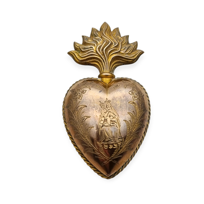 Antique Marian ex-voto, gilded heart of devotion, likely France, 19th century