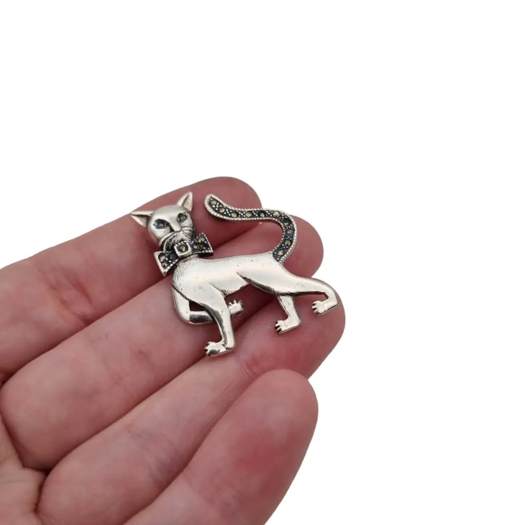 Broche de plata gato pin broche ley marcasita