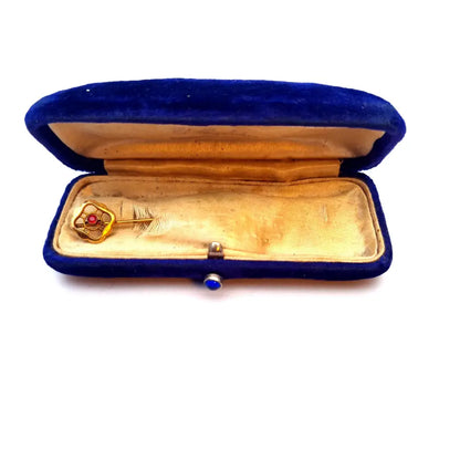 Alfiler victoriano de oro 9 k circa 1900 joyas antiguas en su caja