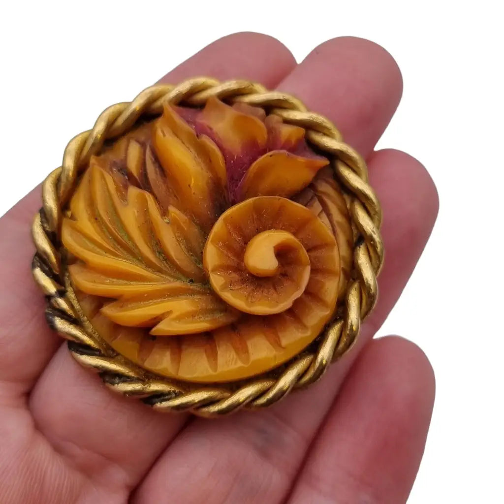 Broche de flor celuloide tallado para mujer espiral floral pasador delicado