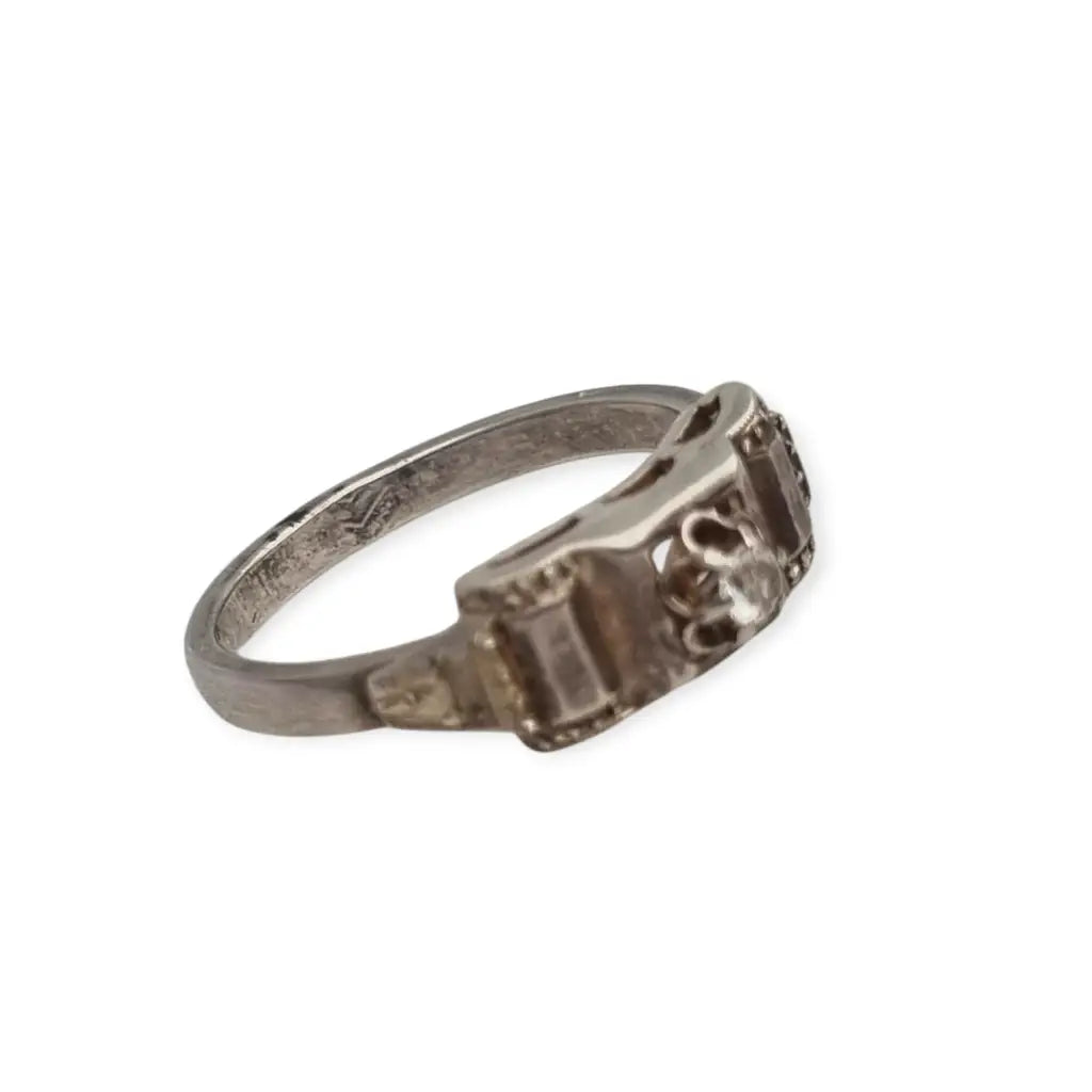 Anillo antiguo Art Déco de plata y circonita para Mujer retro los años 40.