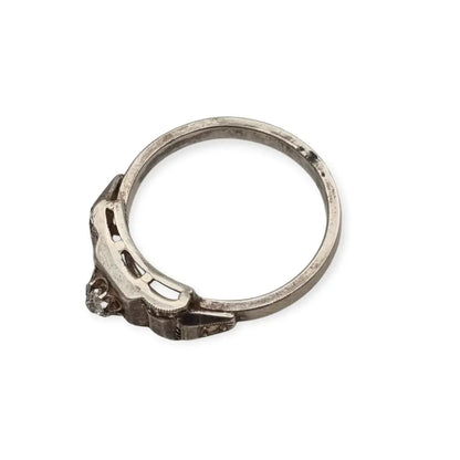 Anillo antiguo Art Déco de plata y circonita para Mujer retro los años 40.